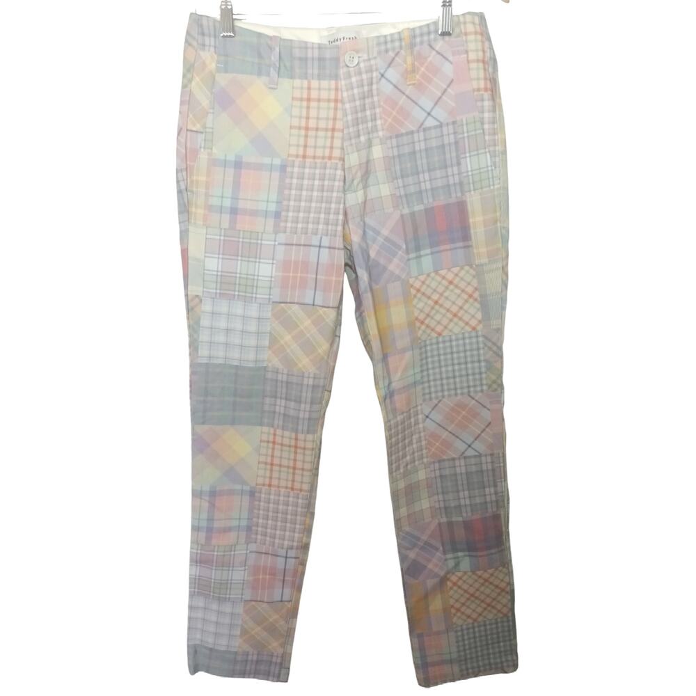 Teddy Fresh Patchwork Plaid Pants Size 28 Y2K Streetwear Festival Skate Unisex - Picture 2 of 7